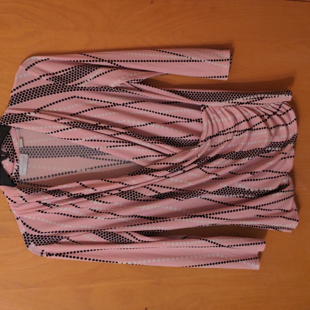 New York Co. Knit 3/4 sleeve black/white/pink dotted blouse